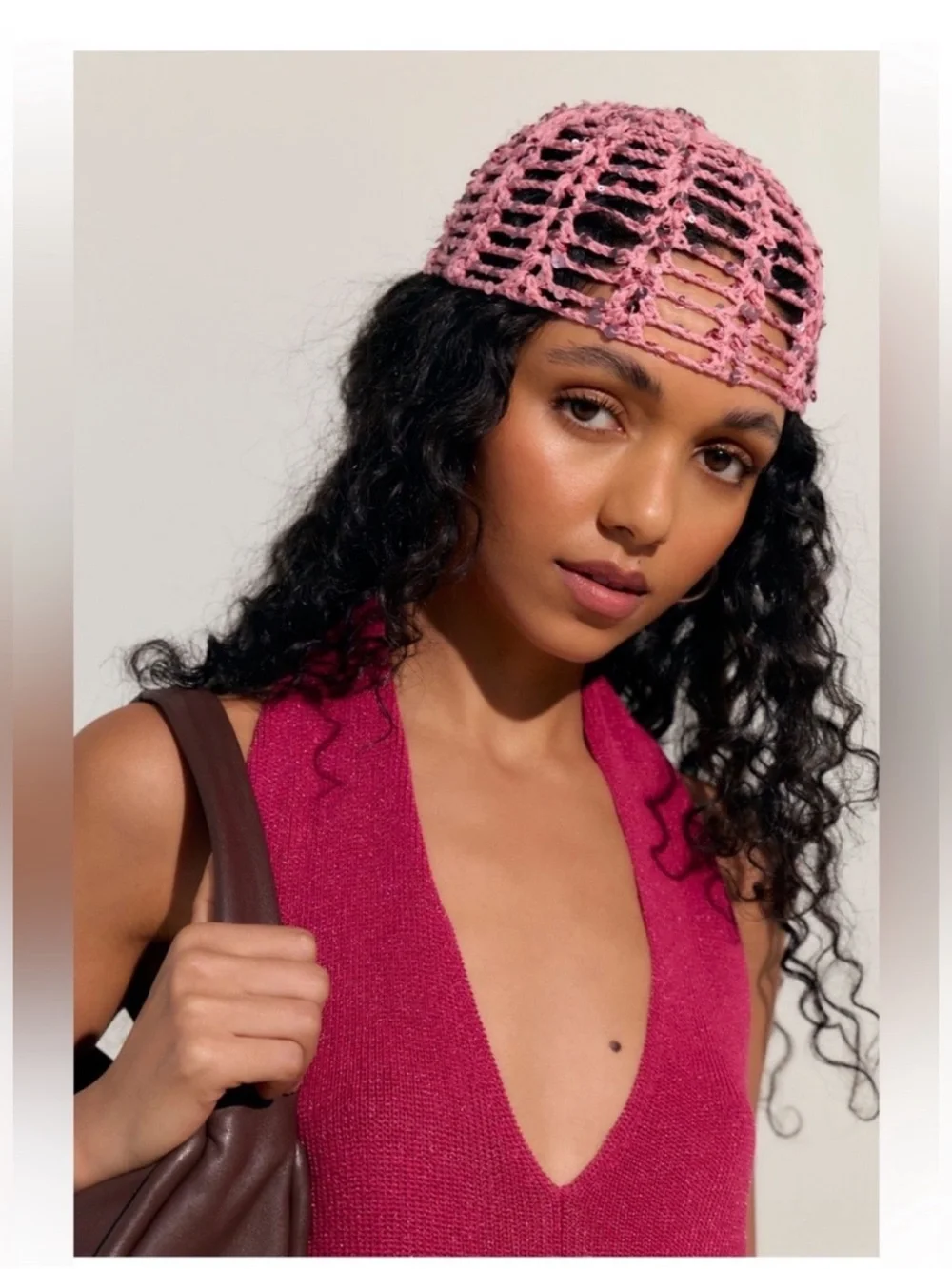 Free People Mila Sequin disco Crochet skull cap
